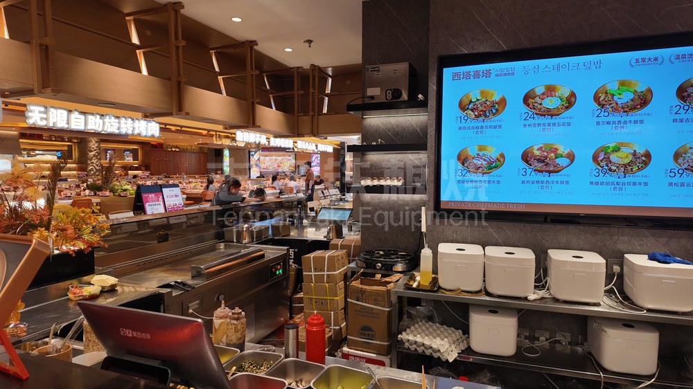 美食档口明档、板前烤肉饭，铁板烧设备实景图。