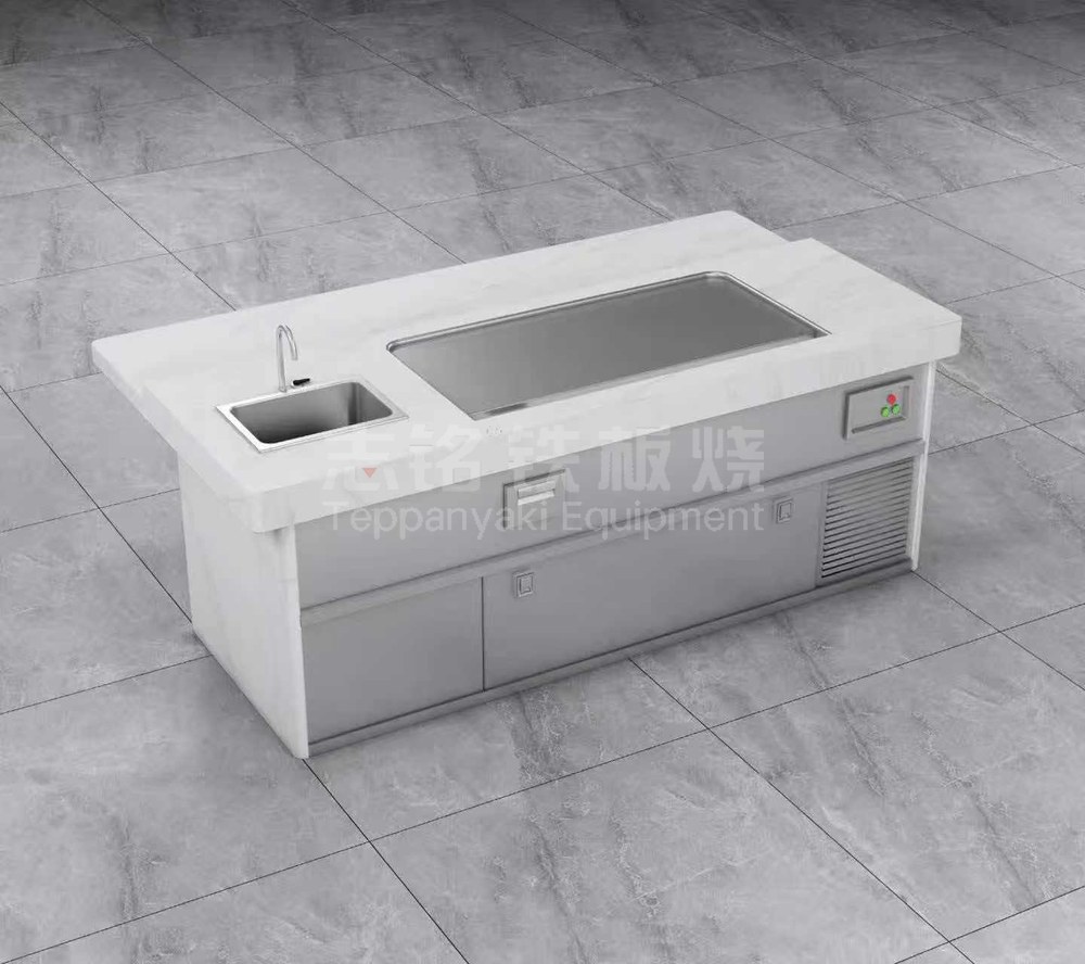3D渲染图、别墅岛台，铁板烧设备实景图。