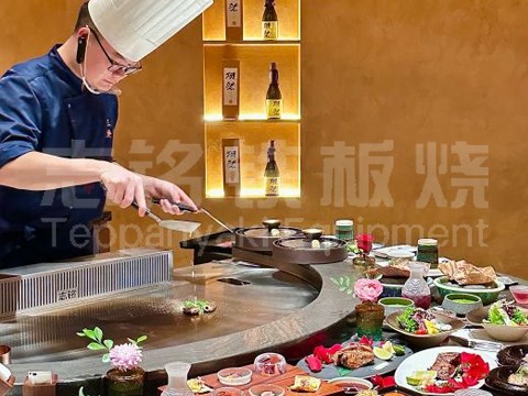 客户案例实景、厨师、铁板烧餐厅，铁板烧设备客户现场实景。