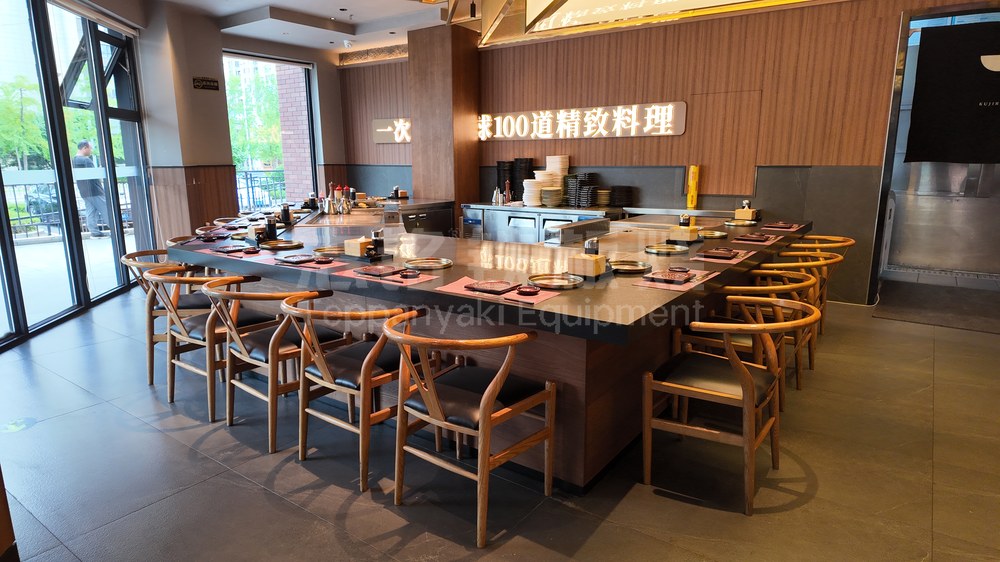 异形、组合、双炒位、客户案例实景，铁板烧设备客户现场实景。